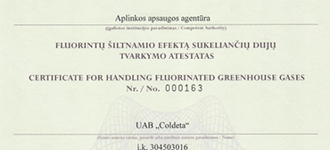 Flourinated greenhouse gas treatment certificate
